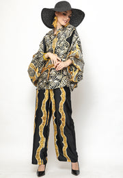 Yellow Black Batik Tunik Set with Pants