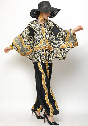 Yellow Black Batik Tunik Set with Pants