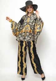 Yellow Black Batik Tunik Set with Pants