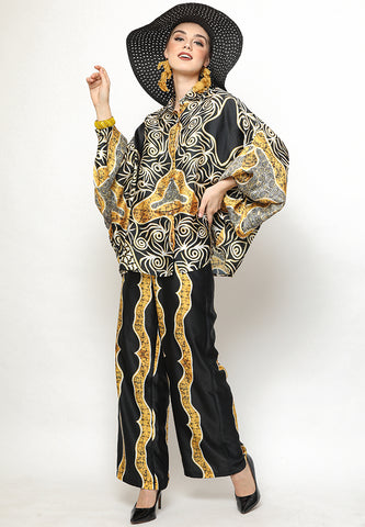 Yellow Black Batik Tunik Set with Pants