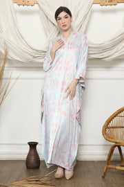 Blue Pink Tropical Flower Long Kaftan