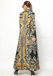 Yellow Black Kanzi Batik Long Outer Set with Pants