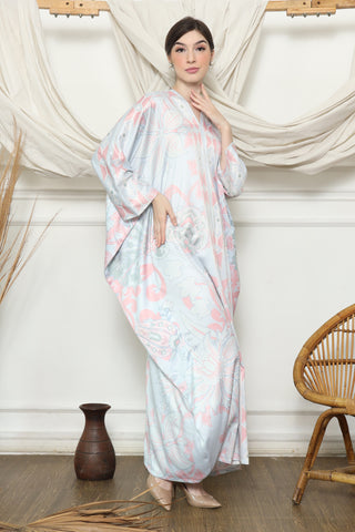 Blue Pink Tropical Flower Long Kaftan