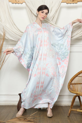 Blue Pink Tropical Flower Long Kaftan