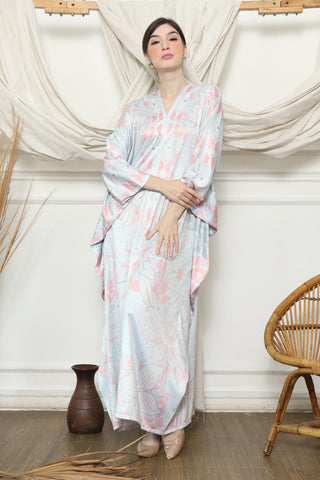 Blue Pink Tropical Flower Long Kaftan