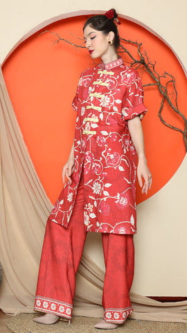 RED FLORAL CHONGSAM PANT SET