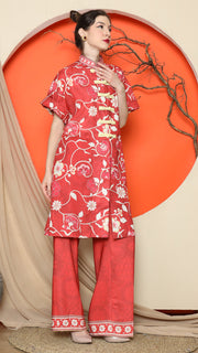 RED FLORAL CHONGSAM PANT SET