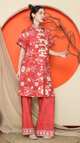 RED FLORAL CHONGSAM PANT SET