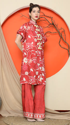 RED FLORAL CHONGSAM PANT SET