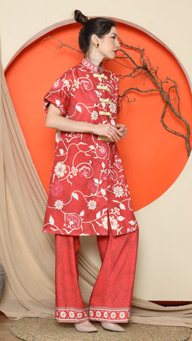 RED FLORAL CHONGSAM PANT SET