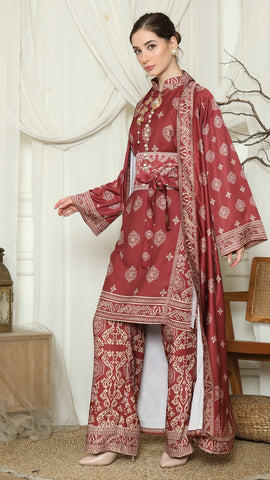 Red Gold Tunic Bali Outer Set