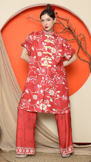 RED FLORAL CHONGSAM PANT SET