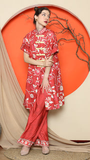 RED FLORAL CHONGSAM PANT SET