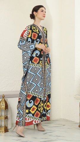 Blue Tribal Ikat Long Sleeve Kaftan