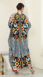 Blue Tribal Ikat Long Sleeve Kaftan