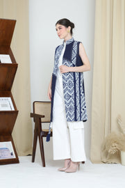 Blue Patch Handwoven Ikat Vest