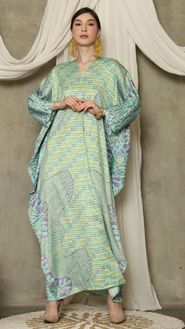 Green Purple Long Sleeve Batik Kaftan