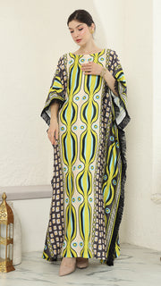 Olive Ikat Fringe Short Sleeve Kaftan