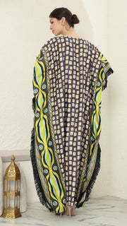 Olive Ikat Fringe Short Sleeve Kaftan