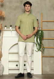 Olive Mandarin Collar Man Shirt