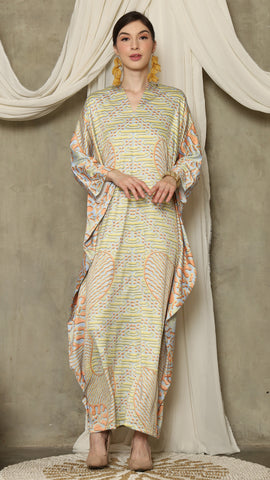 Yellow Orange Long Sleeve Batik Kaftan