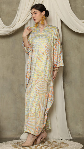 Yellow Orange Long Sleeve Batik Kaftan