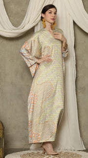 Yellow Orange Long Sleeve Batik Kaftan