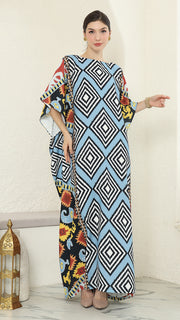 Blue Tribal Ikat Short Sleeve Kaftan