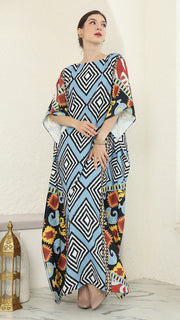 Blue Tribal Ikat Short Sleeve Kaftan