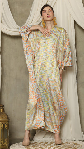 Yellow Orange Long Sleeve Batik Kaftan