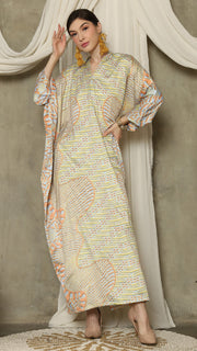 Yellow Orange Long Sleeve Batik Kaftan