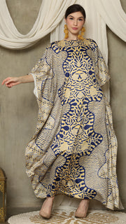 Yellow Blue Batik Short Sleeve Kaftan