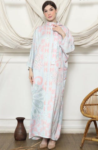 Pink Blue Tropical Flower HC Long Kaftan