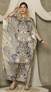 Yellow Blue Batik Short Sleeve Kaftan