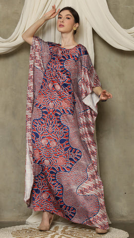 Red Blue Batik Short Sleeve Kaftan