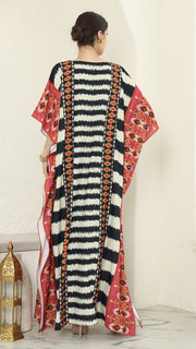 Red Stripe Ikat Short Sleeve Kaftan