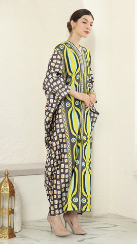 Olive Ikat Long Sleeve Kaftan