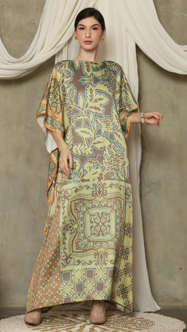 Green Orange Flower Short Sleeve Kaftan