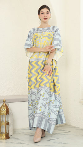 Yellow Ikat Short Sleeve Kaftan