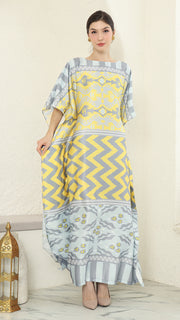 Yellow Ikat Short Sleeve Kaftan