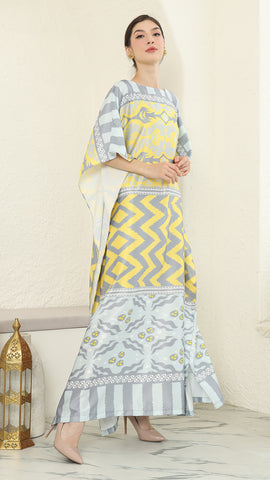 Yellow Ikat Short Sleeve Kaftan