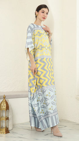 Yellow Ikat Short Sleeve Kaftan