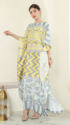 Yellow Ikat Short Sleeve Kaftan