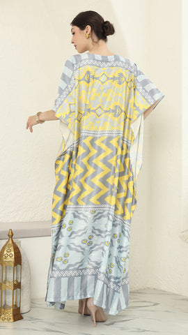 Yellow Ikat Short Sleeve Kaftan