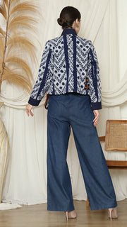 BLUE IKAT CROP JACKET