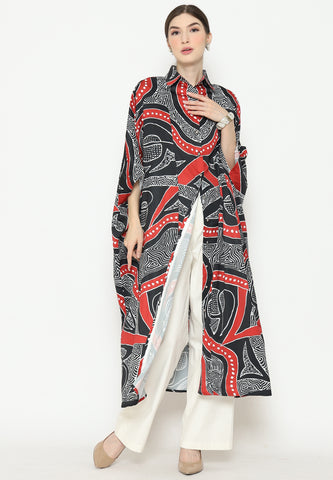 Black Red Batik Button Kaftan