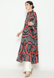 Black Red Batik Button Kaftan