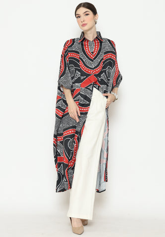 Black Red Batik Button Kaftan