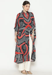 Black Red Batik Button Kaftan