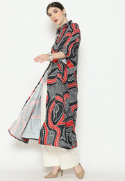 Black Red Batik Button Kaftan